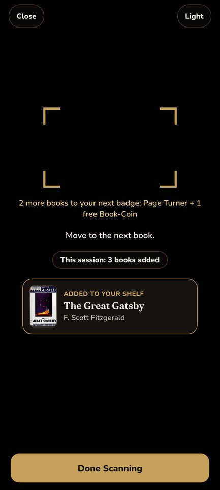 Barcode scanner adding The Great Gatsby to a shelf